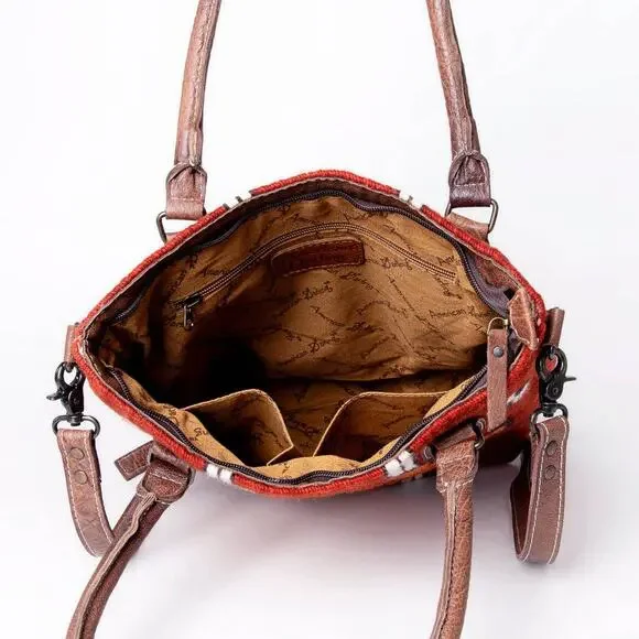 American Darling Saddle Blanket Tote Handwoven Wool Leather Bag - Picture 5 of 6